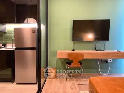 Modern apartment interior with sleek kitchen and stylish living area