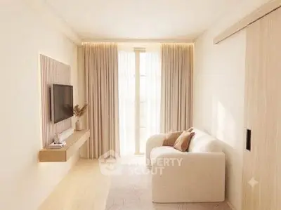 Elegant minimalist living room with natural light and modern decor