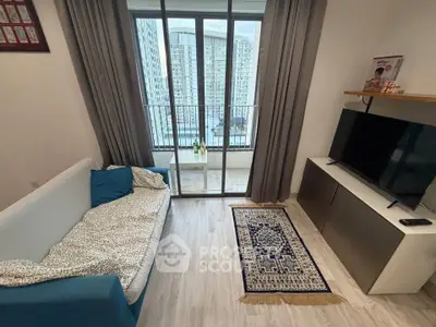Cozy living room with balcony view in modern apartment