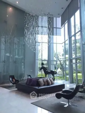 Luxurious modern living room with high ceilings and elegant decor