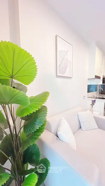 Modern living room with stylish decor and lush indoor plant
