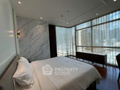 Luxurious bedroom with floor-to-ceiling windows and stunning city view