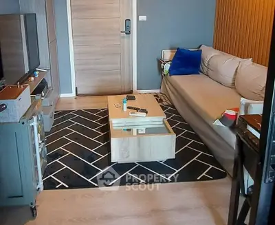 Modern living room with stylish decor and cozy seating area