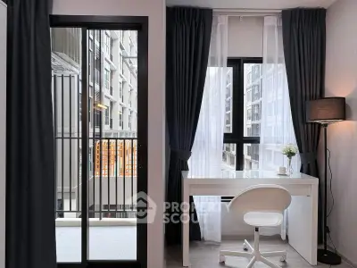 Modern study room with balcony view in urban apartment