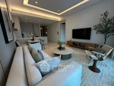 Luxurious modern living room with elegant decor and ambient lighting