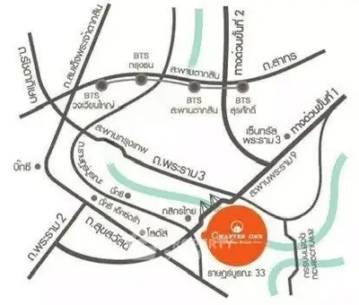 Map showing location of Chapter One condominium in Bangkok with nearby BTS stations.