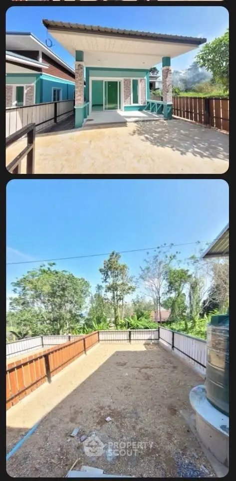 Charming single-story home with spacious front yard and lush greenery view.