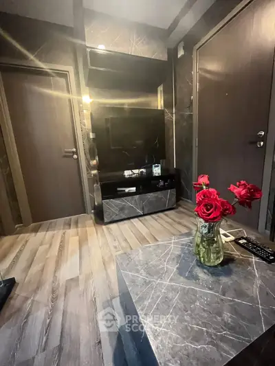 Stylish living room with modern decor and elegant marble table