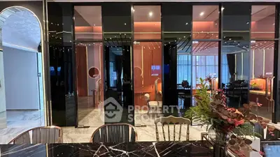 Luxurious modern living room with elegant decor and marble flooring