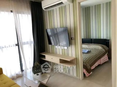 Modern apartment interior with stylish living room and cozy bedroom