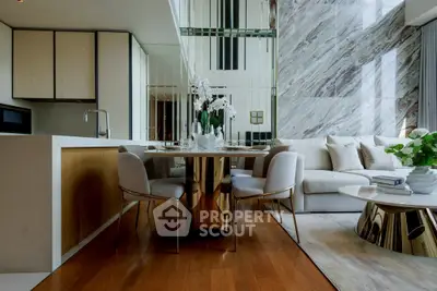 Luxurious modern living room with elegant dining area and stylish decor