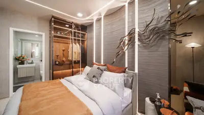 Luxurious bedroom with modern design and elegant lighting