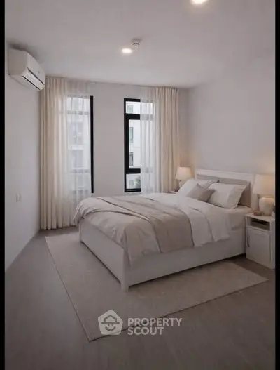 Elegant bedroom with modern decor and natural light