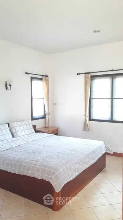 Bright and airy bedroom with large windows and modern decor