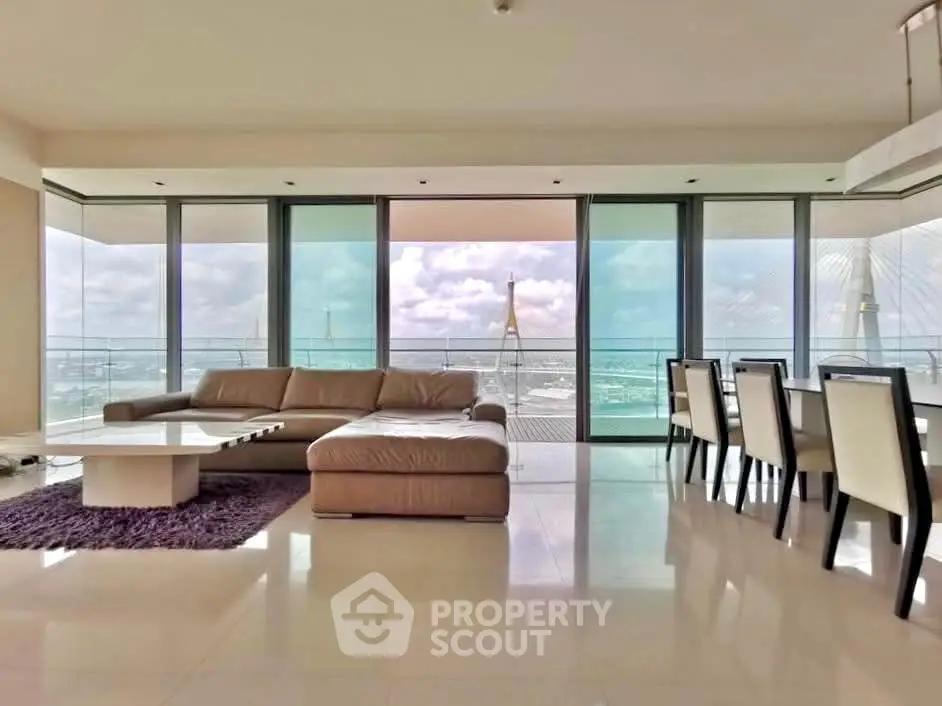 Luxurious living room with stunning city view and modern furniture