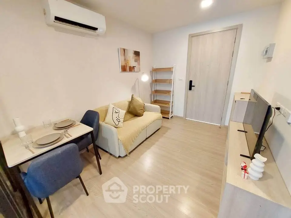 Cozy modern living room with dining area and stylish decor