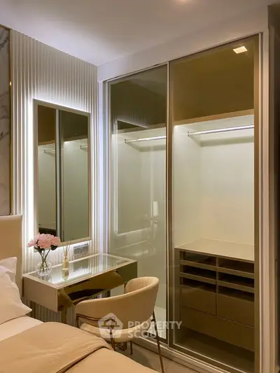 Luxurious bedroom with elegant walk-in closet and modern decor