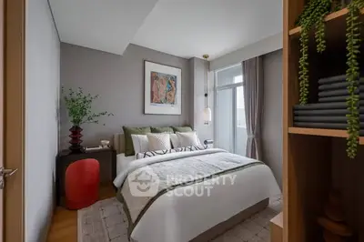 Stylish bedroom with modern decor and natural light