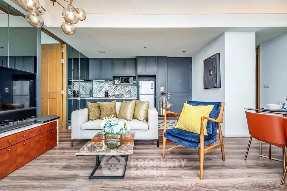 Modern living room with stylish decor and open layout in a contemporary apartment.
