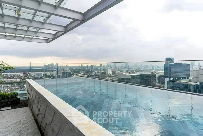 Stunning rooftop pool with panoramic city skyline views, perfect for luxury urban living.