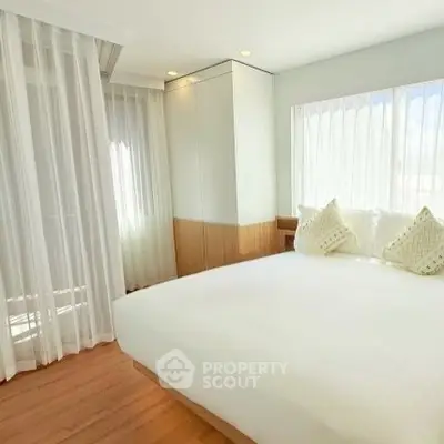 Bright and airy bedroom with large windows and modern decor