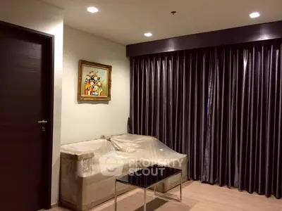 Modern living room with elegant curtains and stylish furniture