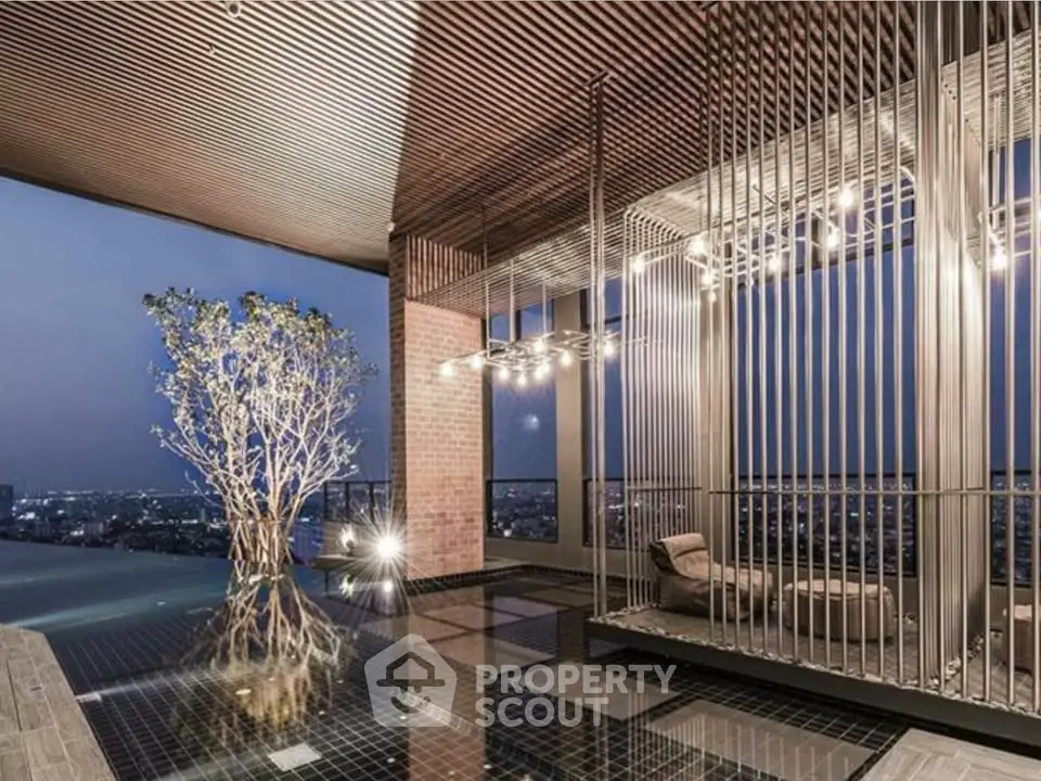 Luxurious rooftop terrace with stunning city view and modern design elements.