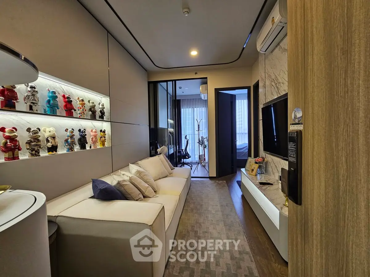 Modern living room with stylish decor and plush seating in a contemporary apartment