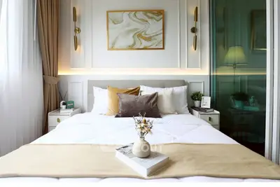 Luxurious bedroom with elegant decor and cozy ambiance