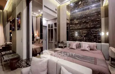 Luxurious modern bedroom with elegant decor and plush furnishings