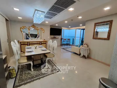 Luxurious dining room with elegant decor and stunning city view