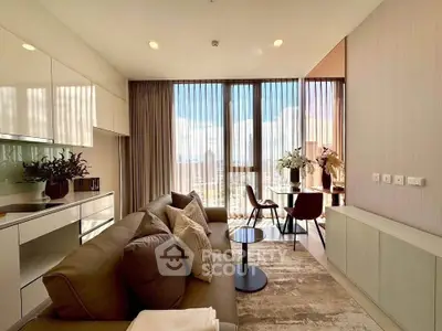 Modern living room with floor-to-ceiling windows and stylish decor