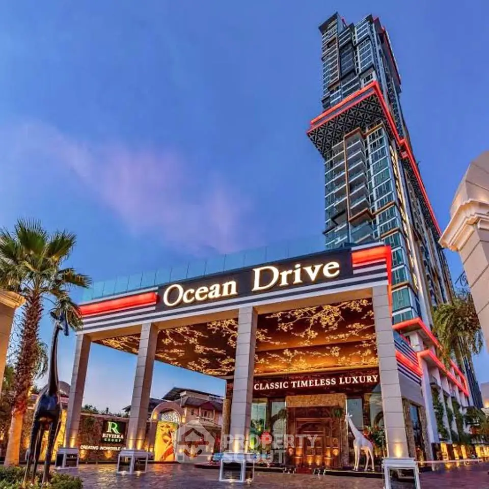Luxurious high-rise building Ocean Drive with elegant entrance and modern architecture.
