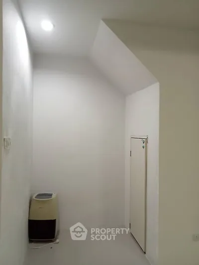 Minimalist storage room with white walls and compact design, perfect for organizing essentials.