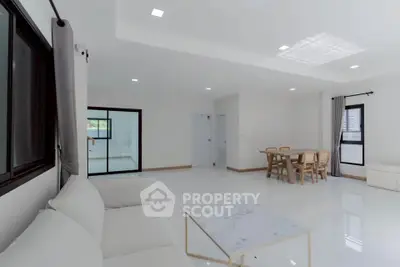 Spacious modern living room with elegant dining area and natural light