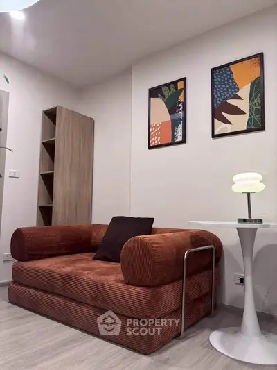 Stylish modern living room with cozy brown sofa and chic decor