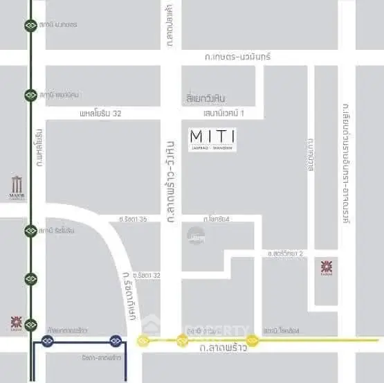 Map showing location of Miti condo near public transport lines.