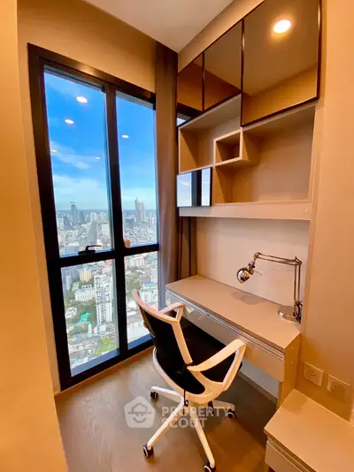 Modern study nook with stunning city view and sleek furnishings