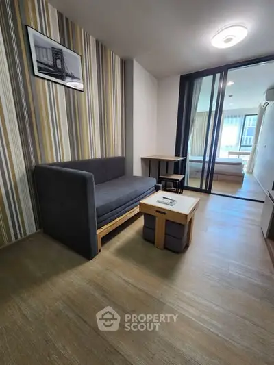 Modern living room with stylish decor and cozy seating area