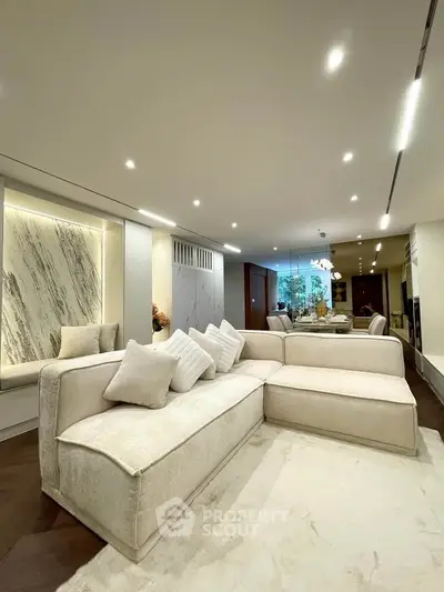 Luxurious modern living room with elegant sofa and ambient lighting