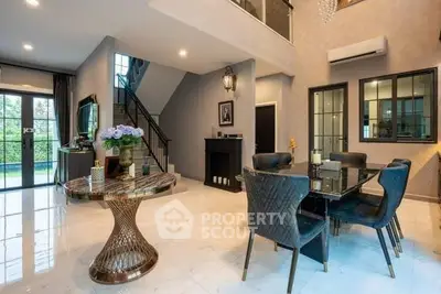 Luxurious modern living room with elegant dining area and stylish decor