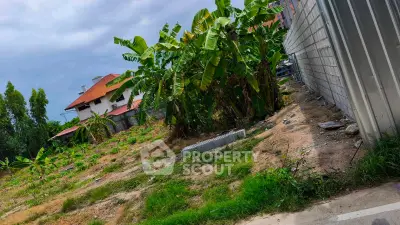 Vacant land with lush greenery and nearby residential house, ideal for development opportunities.