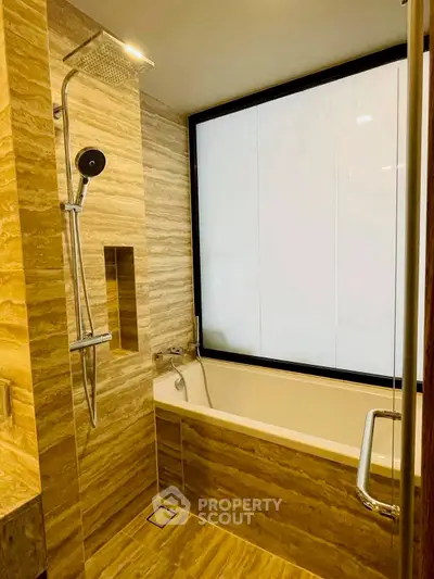 Luxurious bathroom with modern shower and elegant marble design