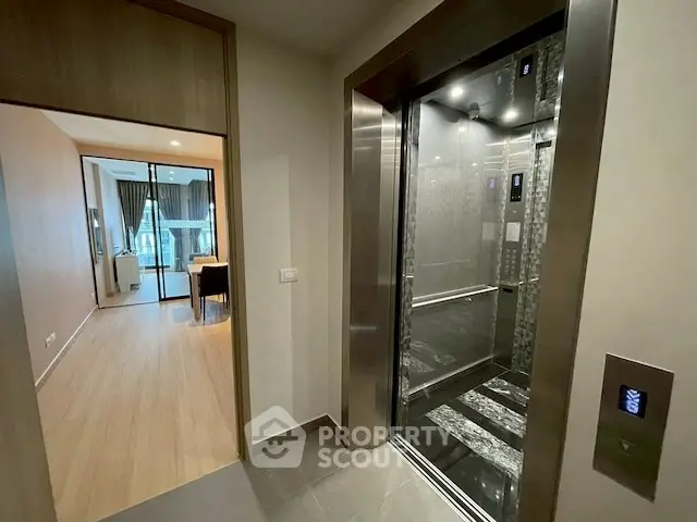 Modern apartment with sleek elevator and stylish interior design