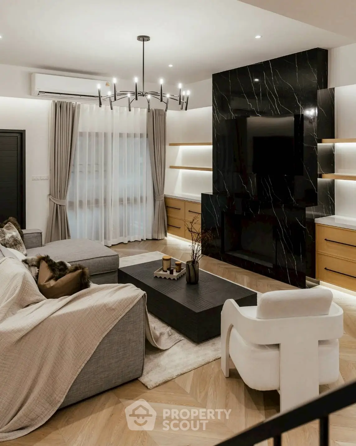 Luxurious modern living room with elegant decor and stylish furniture