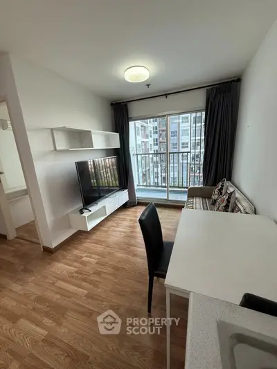 Modern living room with balcony view in a stylish apartment