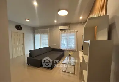 Modern living room with sleek furniture and ambient lighting