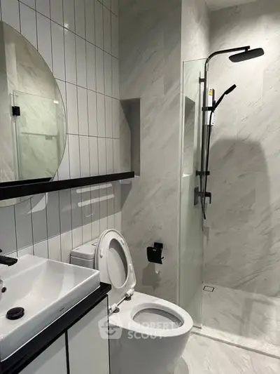 Modern bathroom with sleek shower and stylish fixtures