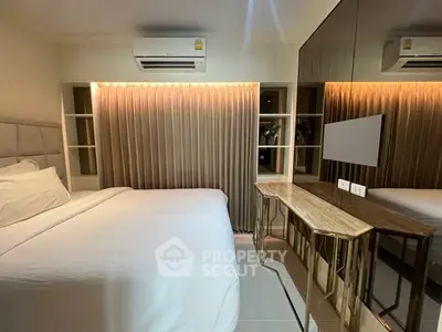 Modern bedroom with elegant decor and built-in air conditioning