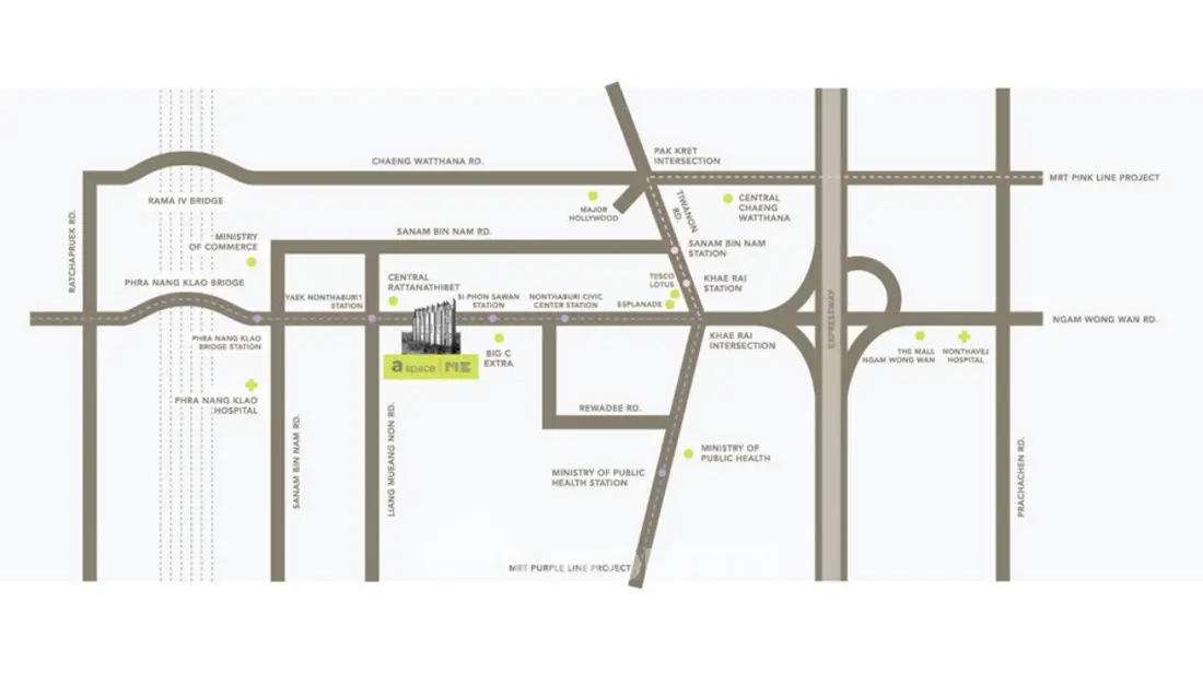 Map showing real estate location near Central Rattanathibet and Big C Tiwanon.